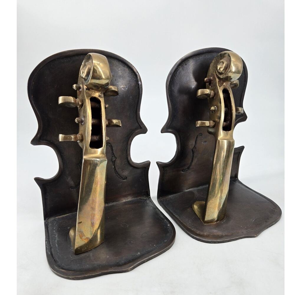 Vintage Cello Violin Art Nouveau Brass Metal Bookends Poetcore Library